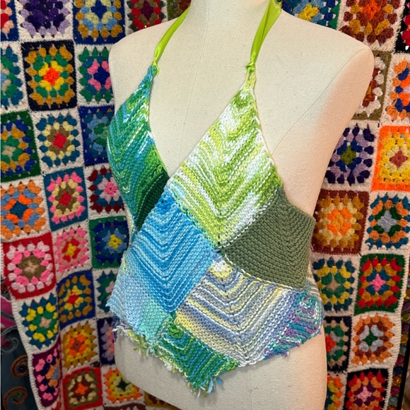 Handmade Reversible Crochet Wrap Halter Top - Picture 2 of 13